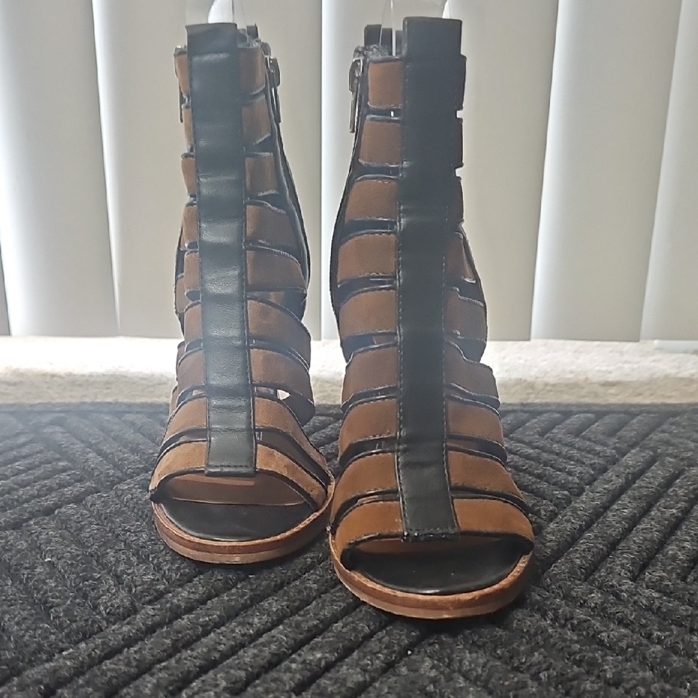 Dolce Vita Brown Suede and Black Strappy Gladiator Heels